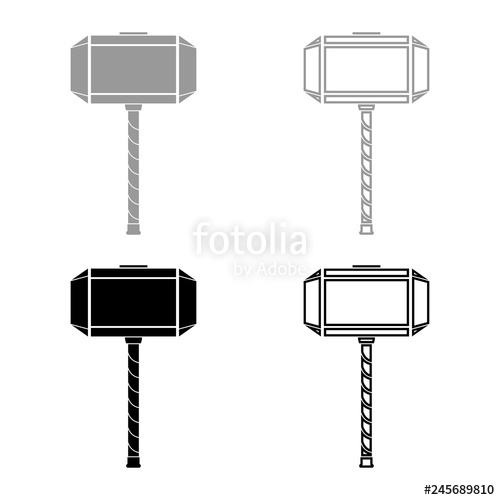 500x500 Thor's Hammer Mjolnir Icon Set Grey Black Color Illustration