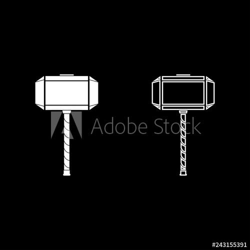 500x500 Thor's Hammer Mjolnir Icon Set White Color Illustration Flat Style