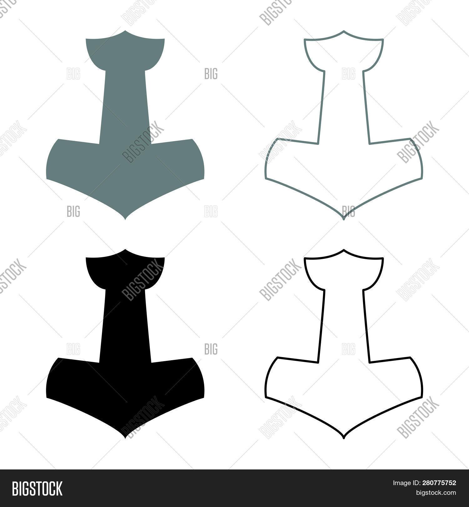 1500x1620 Thor's Hammer Mjolnir Icon Set Gray Black Colour Illustration
