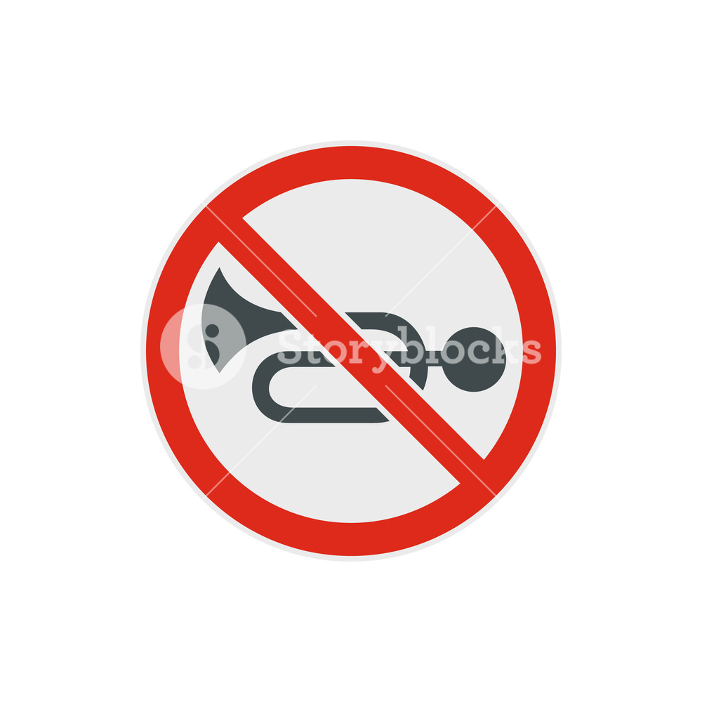 1000x1000 No Horn Traffic Icon In Flat Style On A White Background Royalty