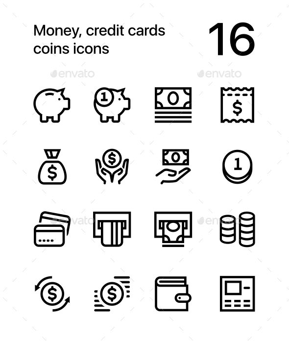 590x702 Money, Credit Cards, Coins, Wallet Vector Flat Line Icons For Web