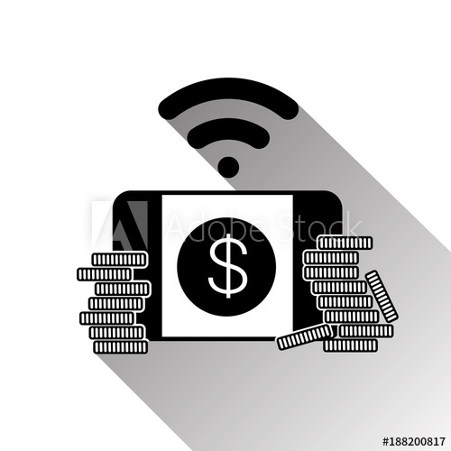 500x500 Mobile Banking Smart Phone App Icon Silhouette Stack Of Coins Over