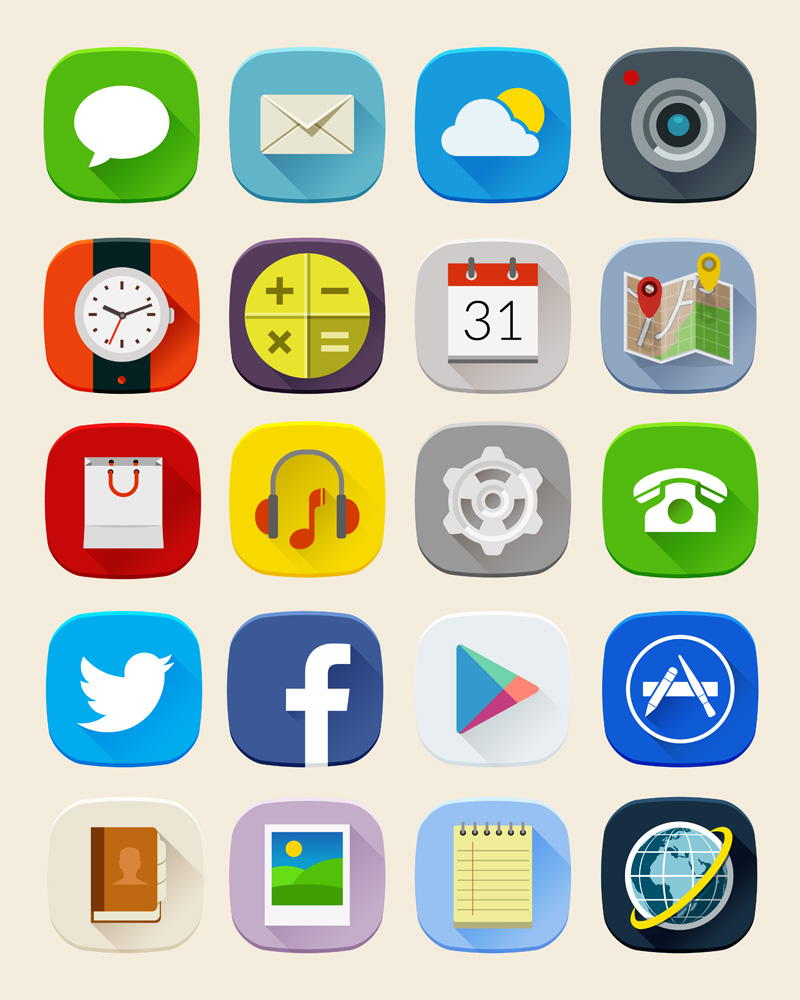 800x1000 Freebie Long Shadow Mobile Icons Set