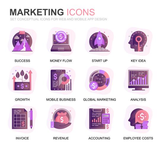 544x490 Modern Set Business And Marketing Gradient Flat Icons For Website