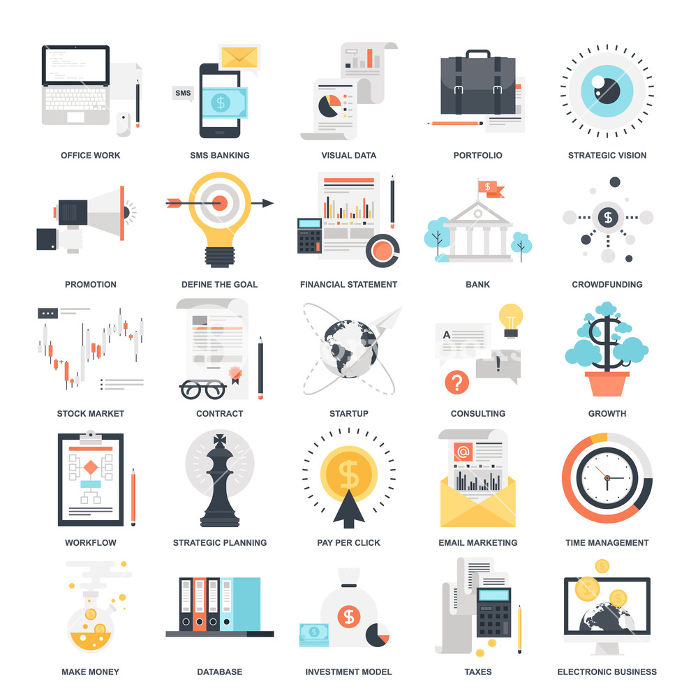 1000x1000 Vector Set Of Business And Finance Flat Web Icons Illustration
