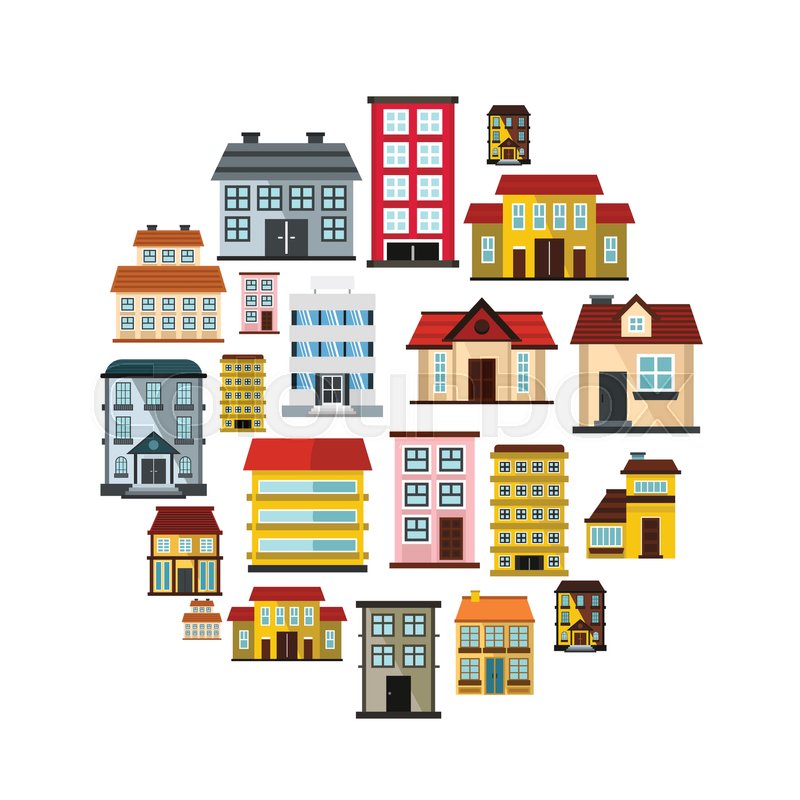 800x800 Modern House Flat Icons Set On Circle Stock Vector Colourbox