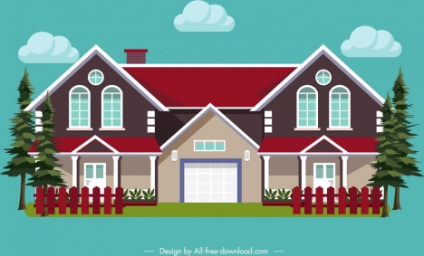 468x283 Residential House Icon Facade Sketch Colored Modern Design Vectors