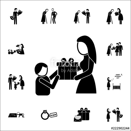 500x500 The Child Gives A Gift To Mom Icon Mother's Day Icons Universal