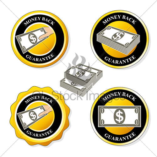 500x500 Vector Money Back Guarantee Icons, Circular Stickers With Gl