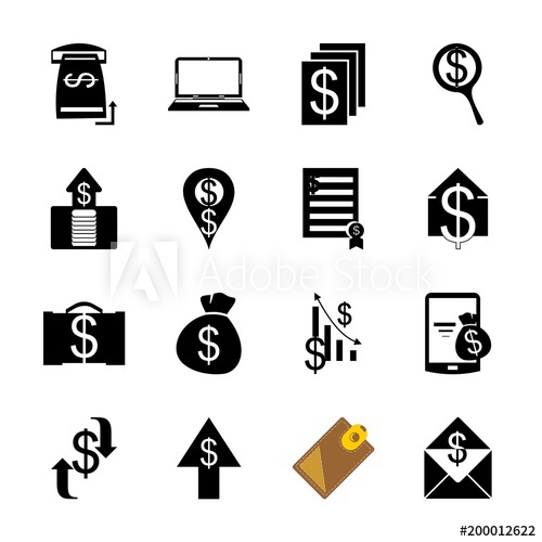 500x500 Icon Currency With Money, Chart, Money Bag, Check And Card
