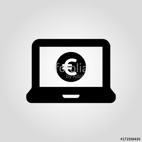 500x500 Computer Vector Icon With Euro Money Sign On Screen, Online