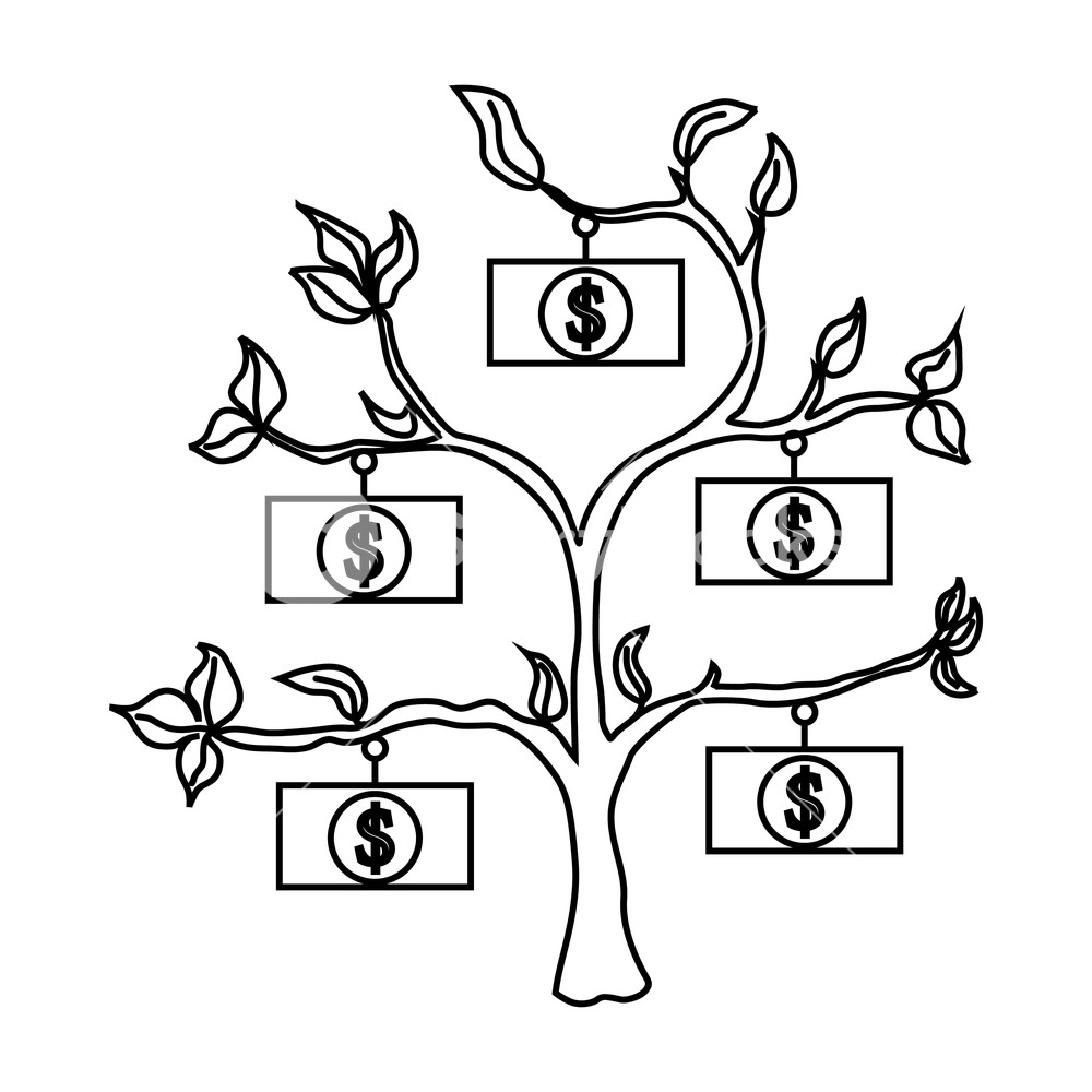 1000x1000 Money Tree Icon In Outline Style On A White Background Royalty