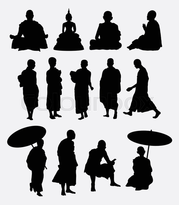 699x800 Buddhist Monk Silhouettes Good Use Stock Vector Colourbox