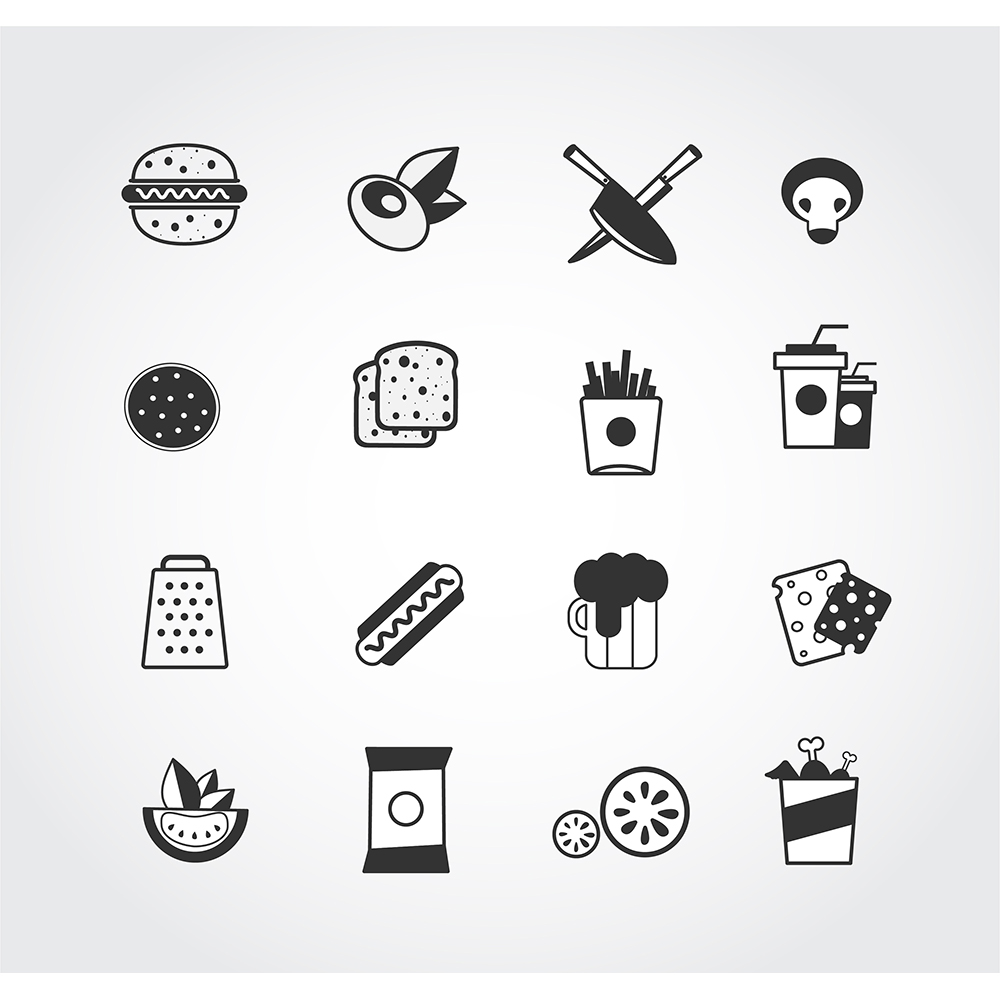 1000x1000 Food Free Vector Mono Color Set Icons For Design