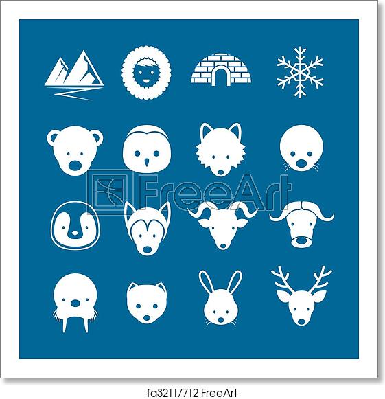 561x581 Free Art Print Of Arctic Animals Flat Icons Mono Color Set Winter