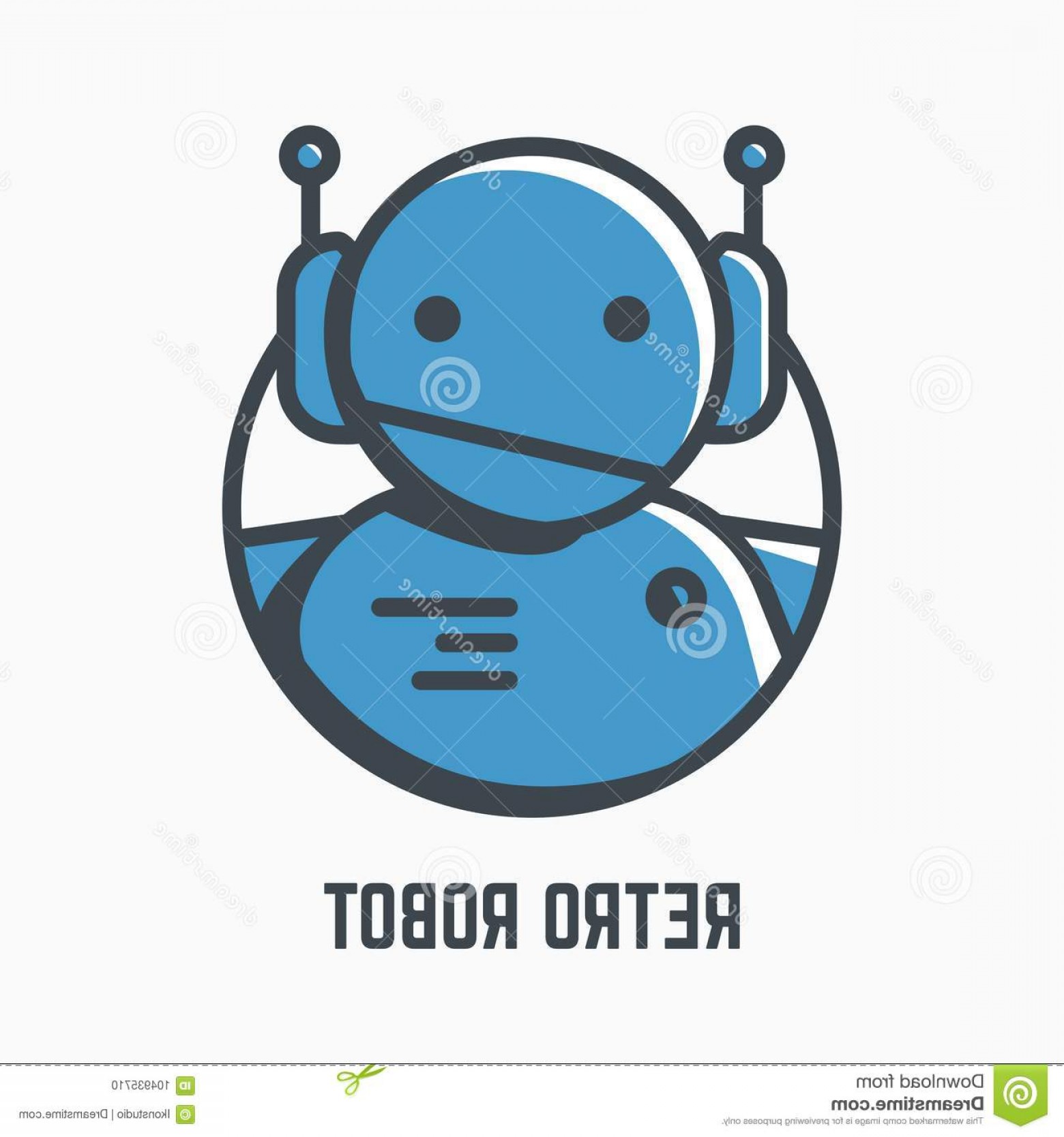 1560x1668 Retro Robot Logo Line Illustration Blue Android Headphones