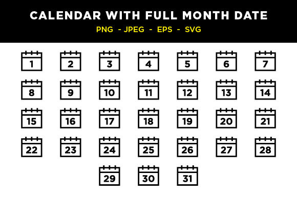 580x386 Calendar With Full Of Month Dates Icon Set Bundle Graphic