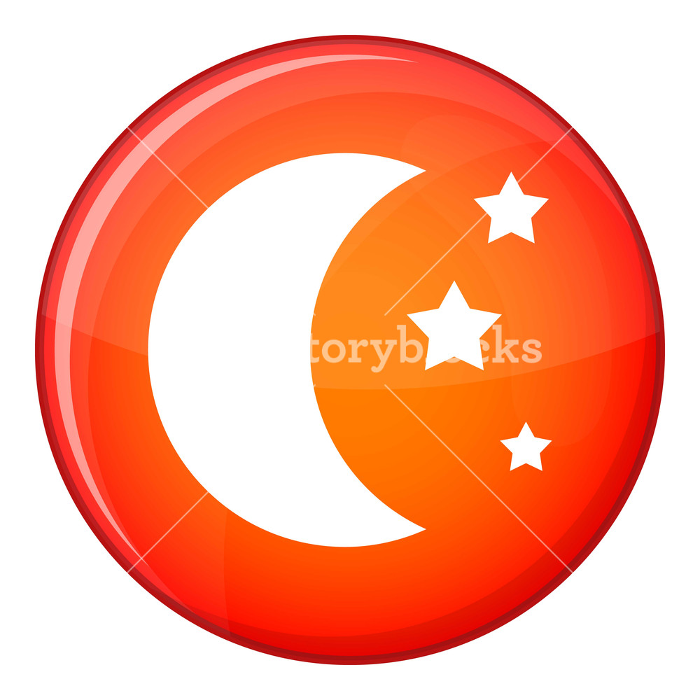 1000x1000 Moon And Stars Icon In Red Circle Isolated On White Background