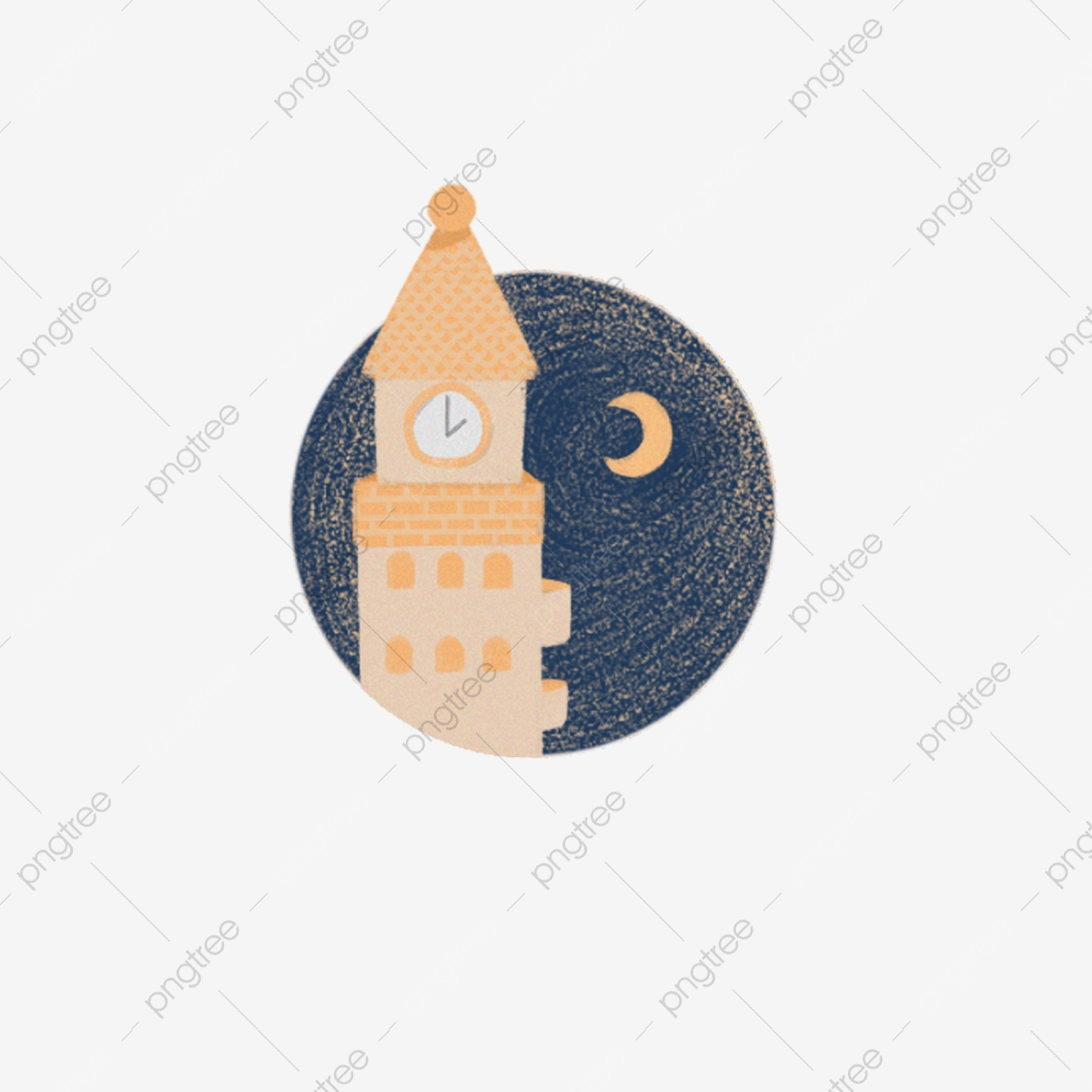 1200x1200 Hand Drawn Wind Scene Icon Moonlight Castle Decoration Pattern