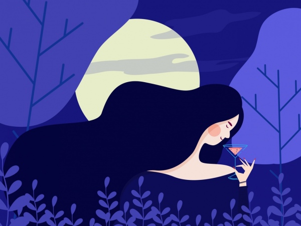 600x451 Beautiful Woman Painting Dark Violet Moonlight Icon Free Vector