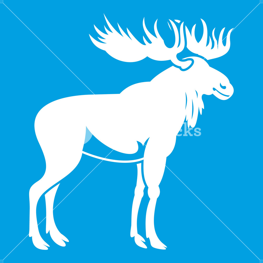 1000x1000 Moose Icon White Isolated On Blue Background Vector Illustration