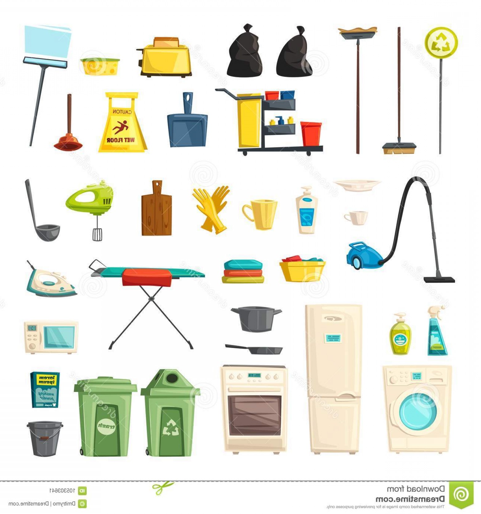 1560x1668 Household Set Cleaning Supplies Icons Cartoon Vector Illustration