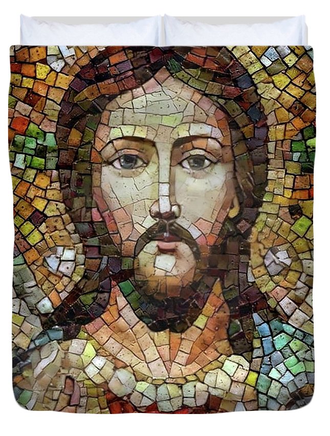 645x853 Jesus Christ Mosaic Icon Duvet Cover For Sale