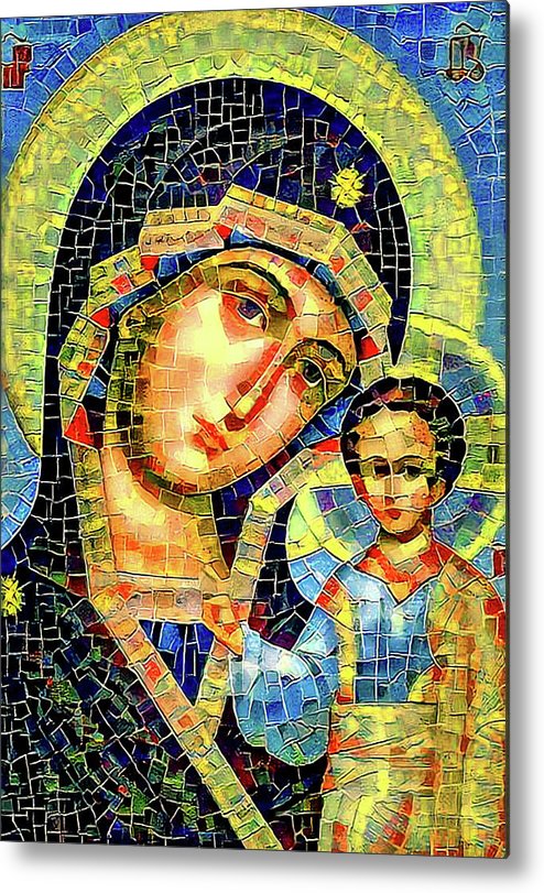 494x811 Mother Mary Mosaic Icon Metal Print
