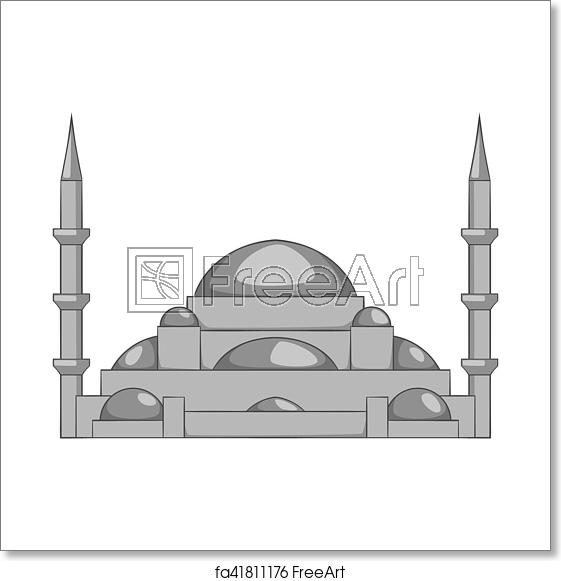 561x581 Free Art Print Of Mosque Icon, Gray Monochrome Style Mosque Icon