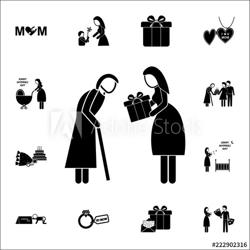 500x500 Daughter Gives A Gift To An Adult Mother Icon Mother's Day Icons