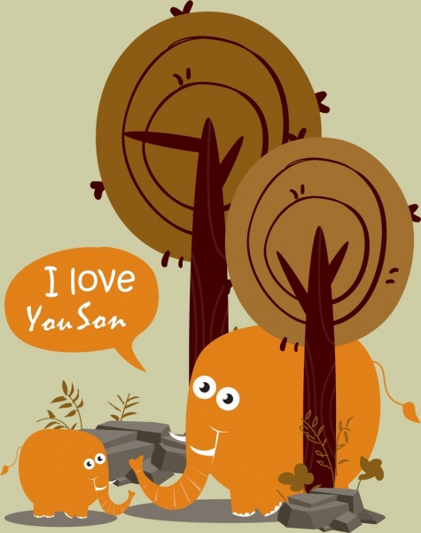 475x600 Motherhood Banner Cute Elephants Icon Colored Cartoon Design Free