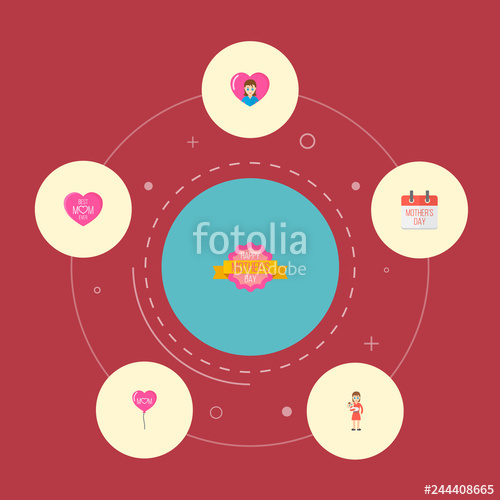 Happy Mother's Day Icon Flat Layout Design With Balloon, Best 500x500 Happy Mother's Day Icon Flat Layout Design With Balloon, Best