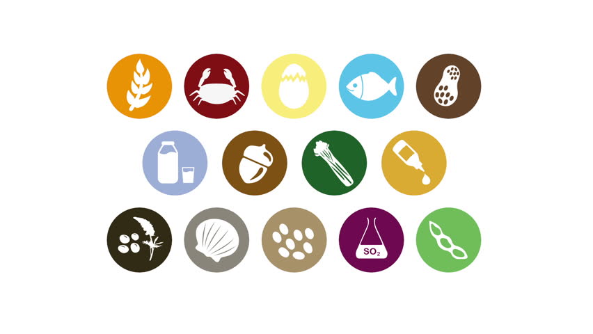 852x480 Food Allergens Icons Motion Graphics Stock Footage Video