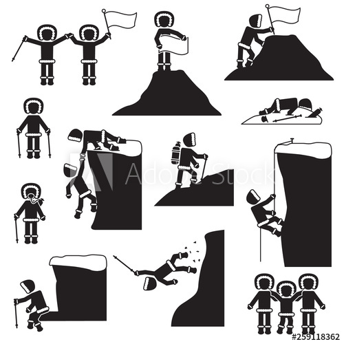 500x500 Mountain Climbing People Icon Set Vector