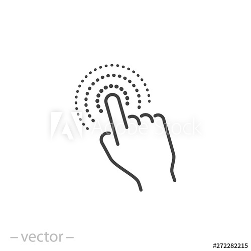500x500 Click Finger Icon, Click Mouse Pointer, Line Symbol On White