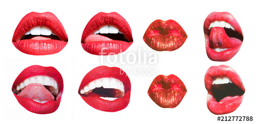 500x243 Mouth Icon Sexy Female Lips With Red Lipstick Isolated On White