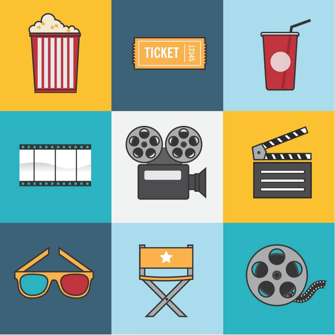 1280x1280 Free Vector Movie And Film Industry Icon Set