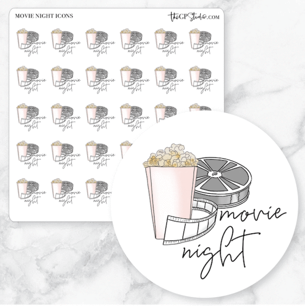 600x602 Movie Night Icon Planner Stickers