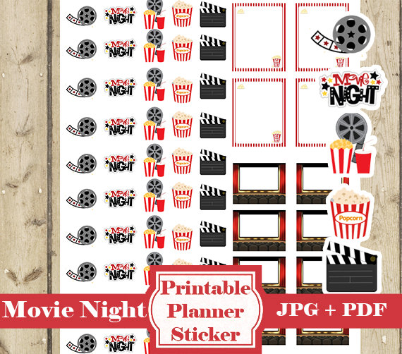 570x502 Movie Night Planner Sticker Printable Happy Planner Icon Planner