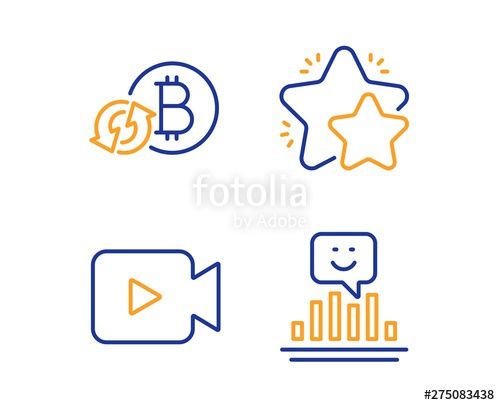 500x405 Video Camera, Refresh Bitcoin And Star Icons Simple Set Smile