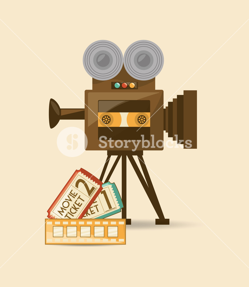 868x1000 Retro Videocamera And Movie Tickets Icon Over White Background