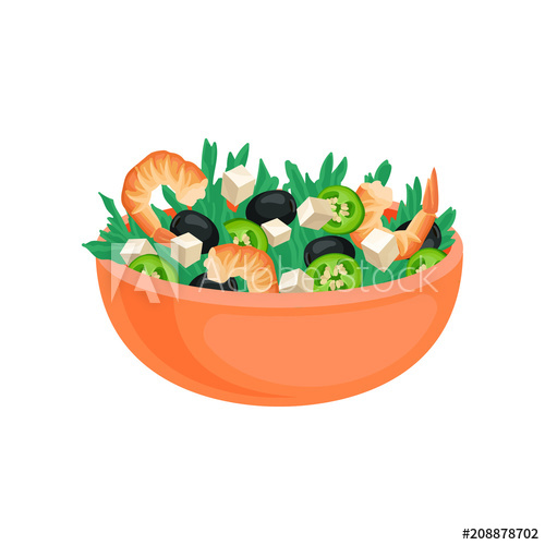 500x500 Flat Vector Icon Of Big Orange Bowl With Fresh Salad Tasty Dish