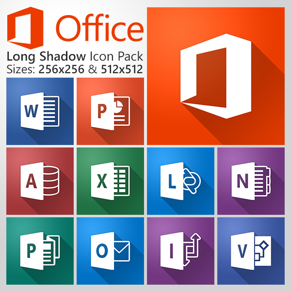 600x600 Microsoft Office Long Shadow Icon Pack