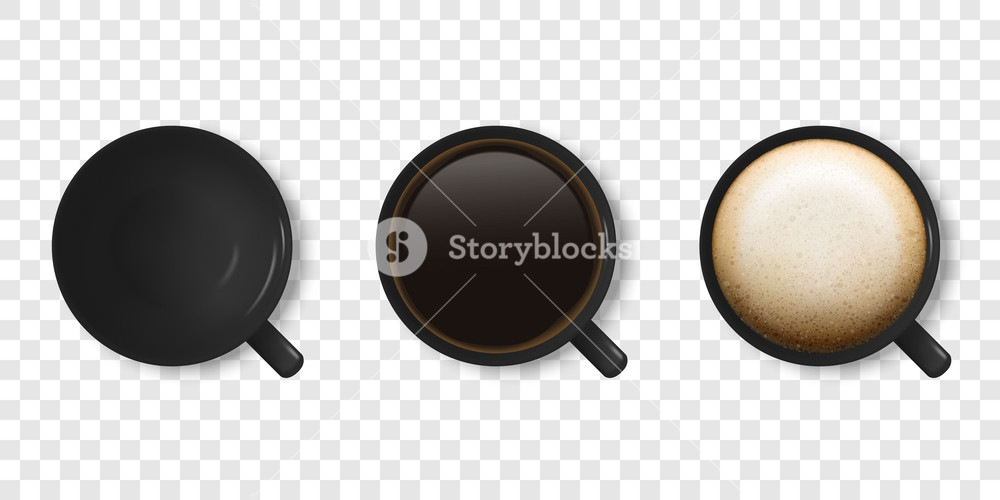 1000x500 Realistic Vector Glossy Blank Black Coffee Cup Or Mug Icon Set