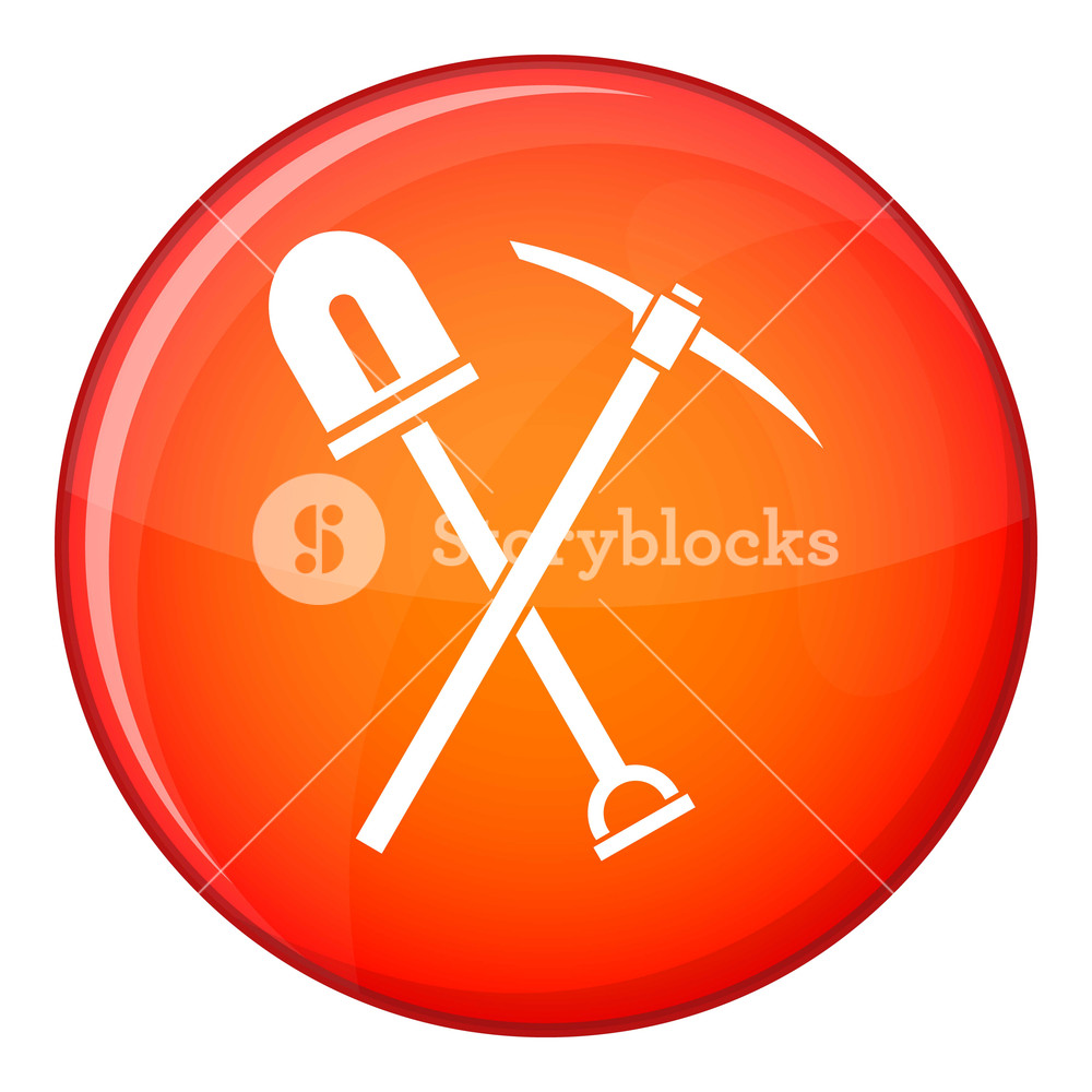 1000x1000 Shovel And Pickaxe Icon In Red Circle Isolated On White Background