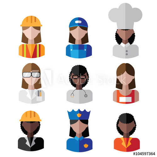 500x500 Multicultural Female Professions Icon Set Vector