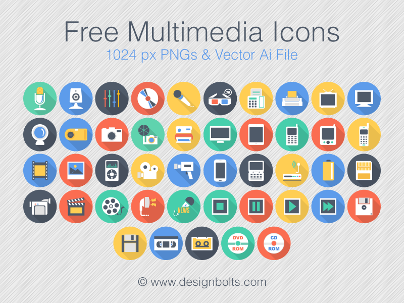 800x600 Free Flat Long Shadow Multimedia Icons