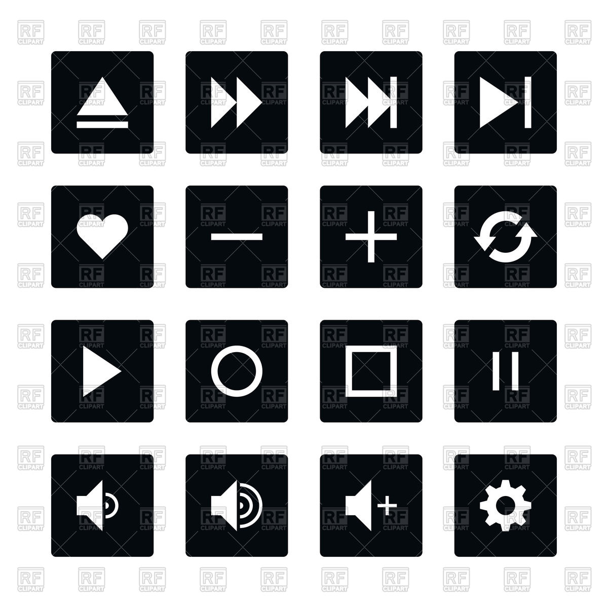 1200x1200 Square Black Buttons With Media Player Icons Vector Image Of Icons