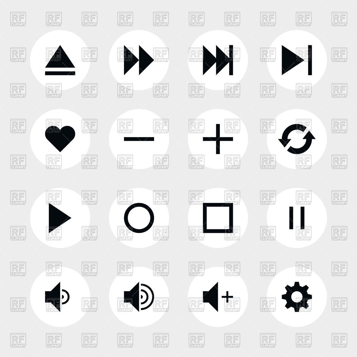 1200x1200 Black Media Player Icons On White Circkes Vector Image Of Icons