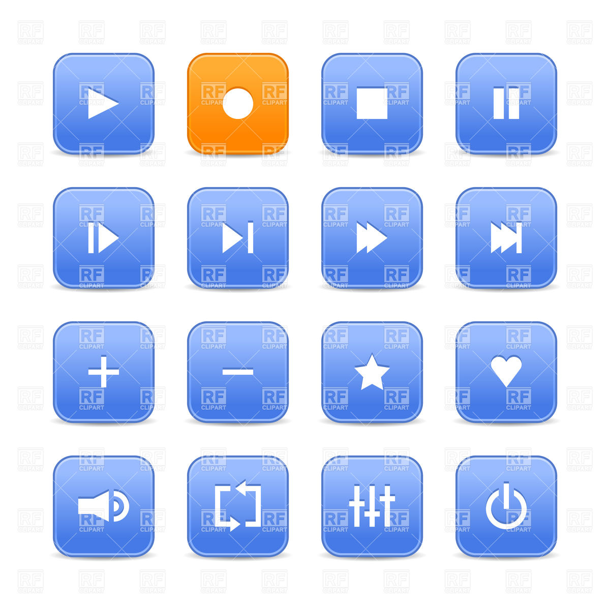 1200x1200 Blue Push Buttons With Media Player Icons Vector Image Of Signs